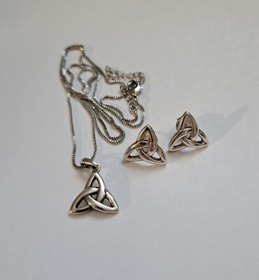 Solvar Sterling Silber 925 Trinity Knoten Ohrringe & Halskette Set #3123