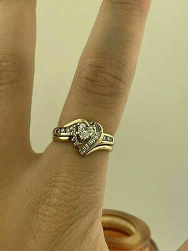 2Ct Heart Cut Simulated Diamond Cluster Engagement Ring 14K Yellow Gold Plated - Picture 2 of 6
