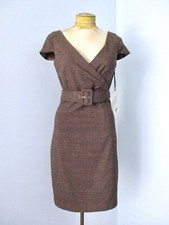 NWT BB Dakota Brown Orange Plaid Crossbody Career Shift Office Dress Wide Belt 4