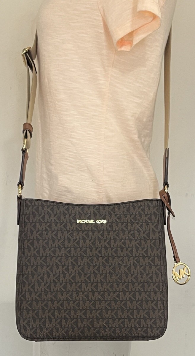 Michael Kors Jet Set Travel Brown Acorn MK Logo Small NS Messenger