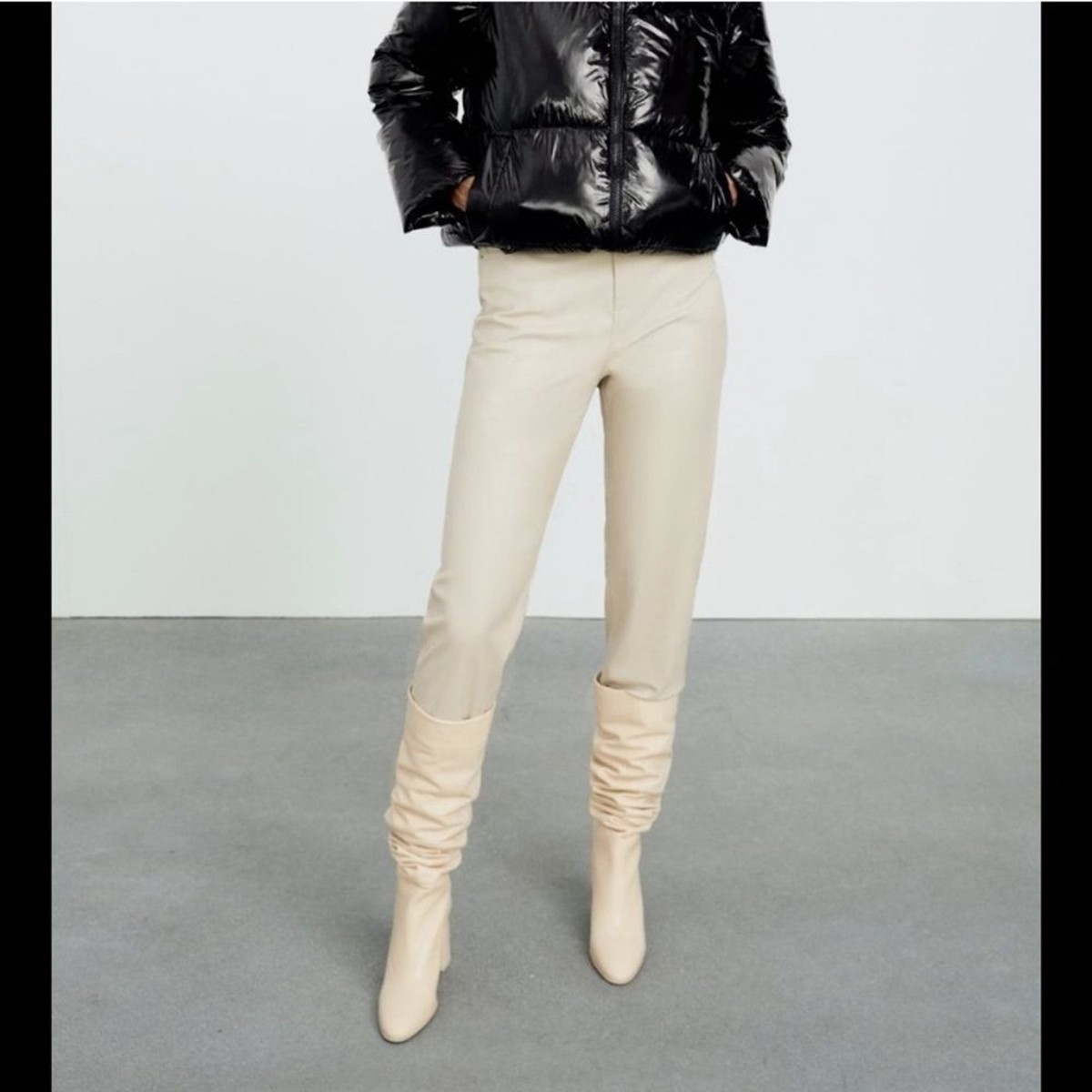 Zara Faux Leather Mom Fit Pants in Ecru Cream, Size 2 | eBay