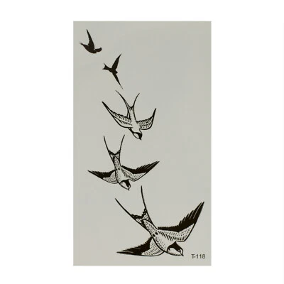 TATTOODRUCKER 2 x Swallows Tattoo in Black - Five Flying Birds - T118 (2)