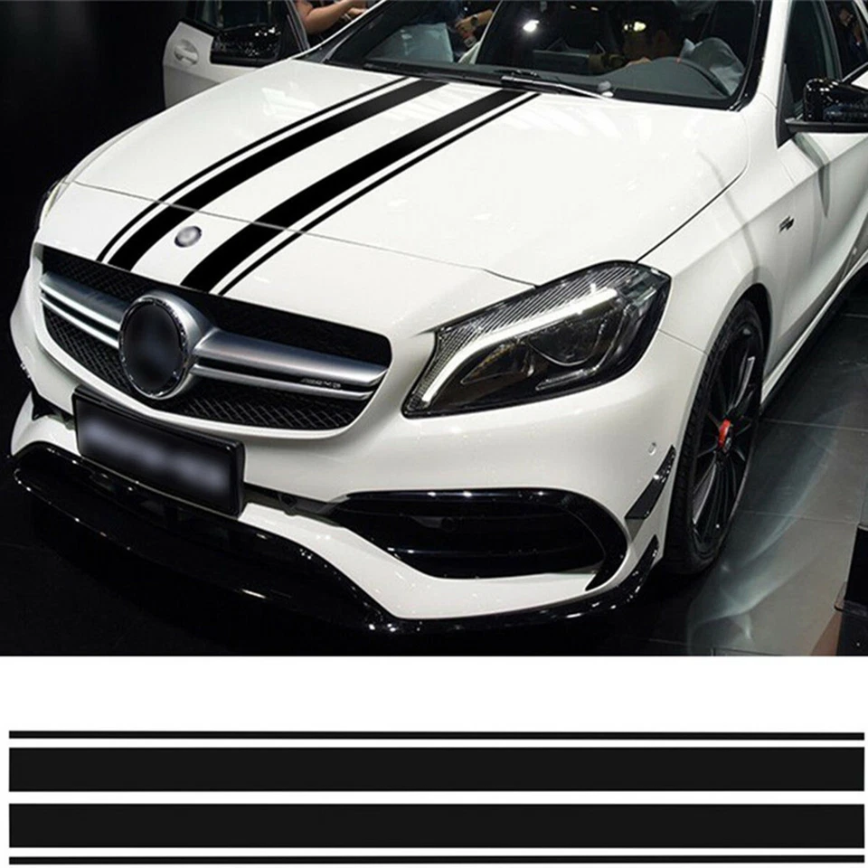 Calcomanía a rayas para capó de coche barra gráficos capó pegatina vinilo impermeable 2 piezas Foto 2 de 4