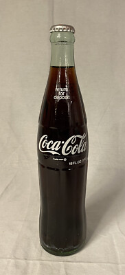 Vintage 1980s Coca Cola 16 Oz Full Return for Deposit Green Bottle