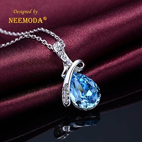 Sapphire Blue Crystal Pendant Necklace White Gold Plated Womens Fashion Jewelry - Picture 3 of 10