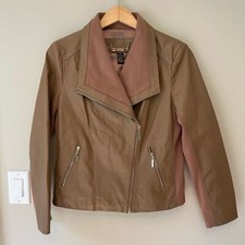 Iman Global Chic Genuine Leather Moto Jacket Size M