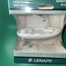 Vintage LENAPE Toothbrush Holder White Porcelain with Blossoms Flower NOS Sealed