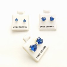 Ear Stud Set of 3 Pairs Heart Shape Blue Cubic Zirconia Earrings New
