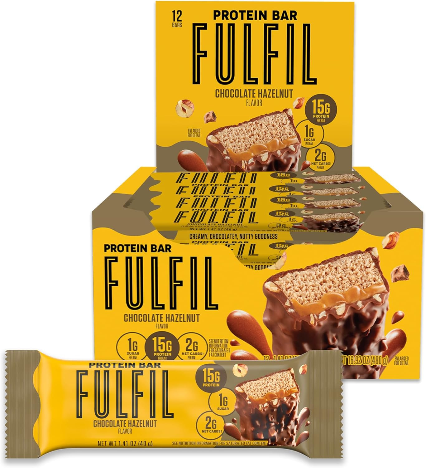 FULFIL Protein Snack Bars, Chocolate Hazelnut, 15G Protein, Pantry Staples, 12 C
