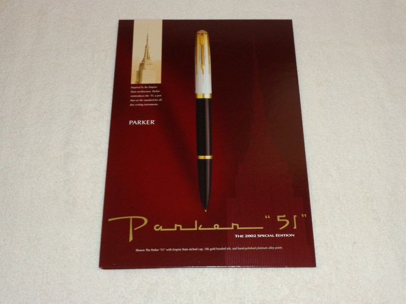 Parker Pens Dealer Parker 51 Special Edition 2002 Counter Card Poster NOS