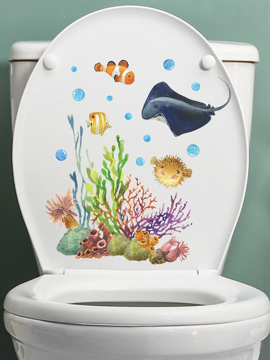 Sea Life Ocean Cartoon Toilet Lid Decal Wall Sticker Glow In The