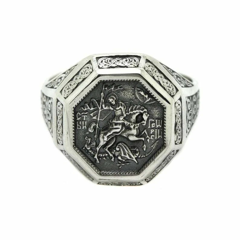 The Saint George the Victorious Archangel Men's Ring In 935 Argentium Silver - Image 2 of 4
