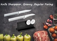 Rada 3 Pc Set Knife Sharpener, Granny Paring Knife and Regular Paring Knife New!