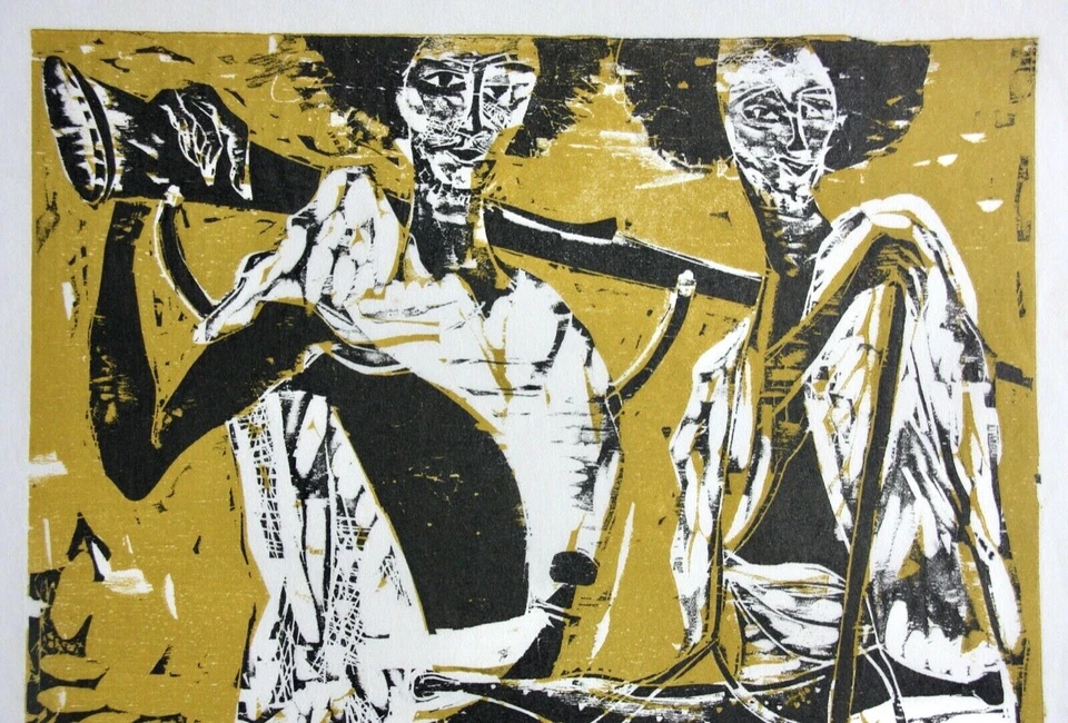 Karl-Heinz Hansen Bahia (1915-1978) Farbholzschnitt "Dankali-Krieger auf Gelb" - Bild 3 von 4