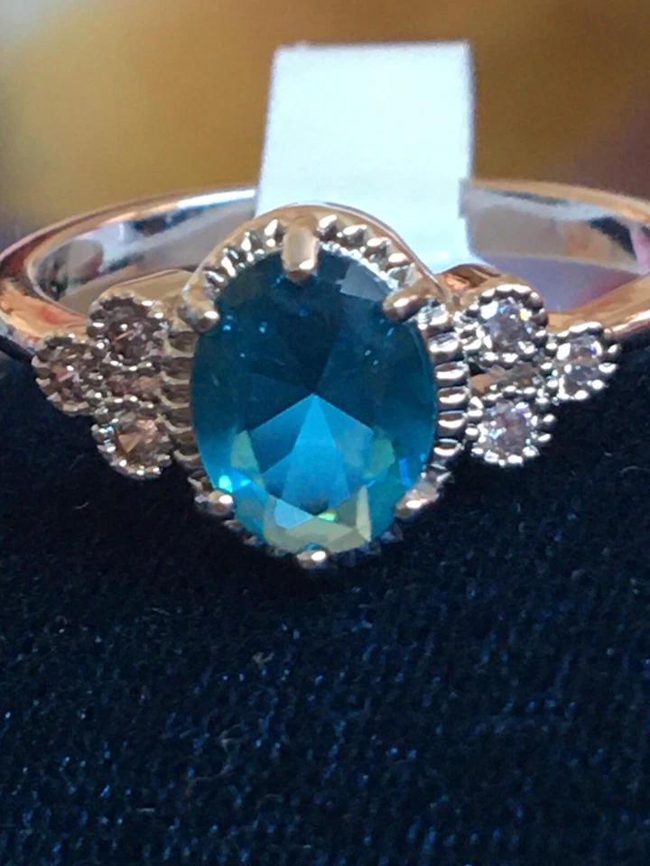 Anillo Bomb Party Glam Azul y Blanco Topacio Rodio Doble Chapado Talla 7 Nuevo en Caja RBP2305 Foto 3 de 4