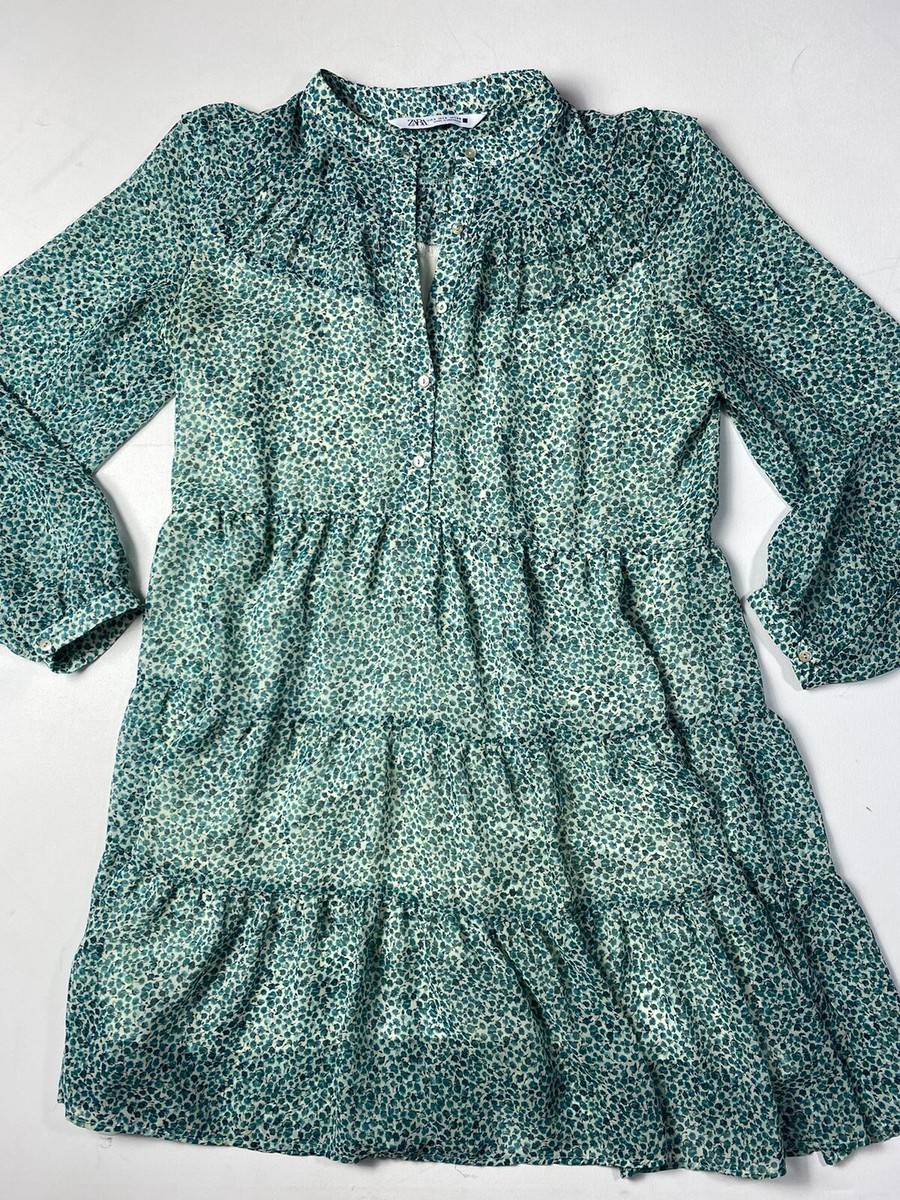 Zara Green White Floral Ruffled Long Sleeve Tiered Knee Length Dress Sz S | eBay Zara Green White Floral Ruffled Long Sleeve Tiered Knee Length Dress Sz S | eBay
