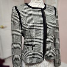 Euc Mario Serrani Italy Houndstooth Asymmetric Zip Front Jacket Blazer 10 (bb20