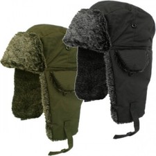 Mens Ladies Shower Proof Insulated Faux Fur Winter Trapper Hat One Size