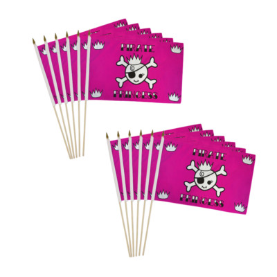 1 Dozen Pirate Princess 12x18in Handheld Pirate Princess Party Stick Flags