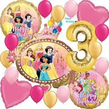  Disney Princess Party Supplies Gold Balloon Decoration Bouquet for 3rd Birthday