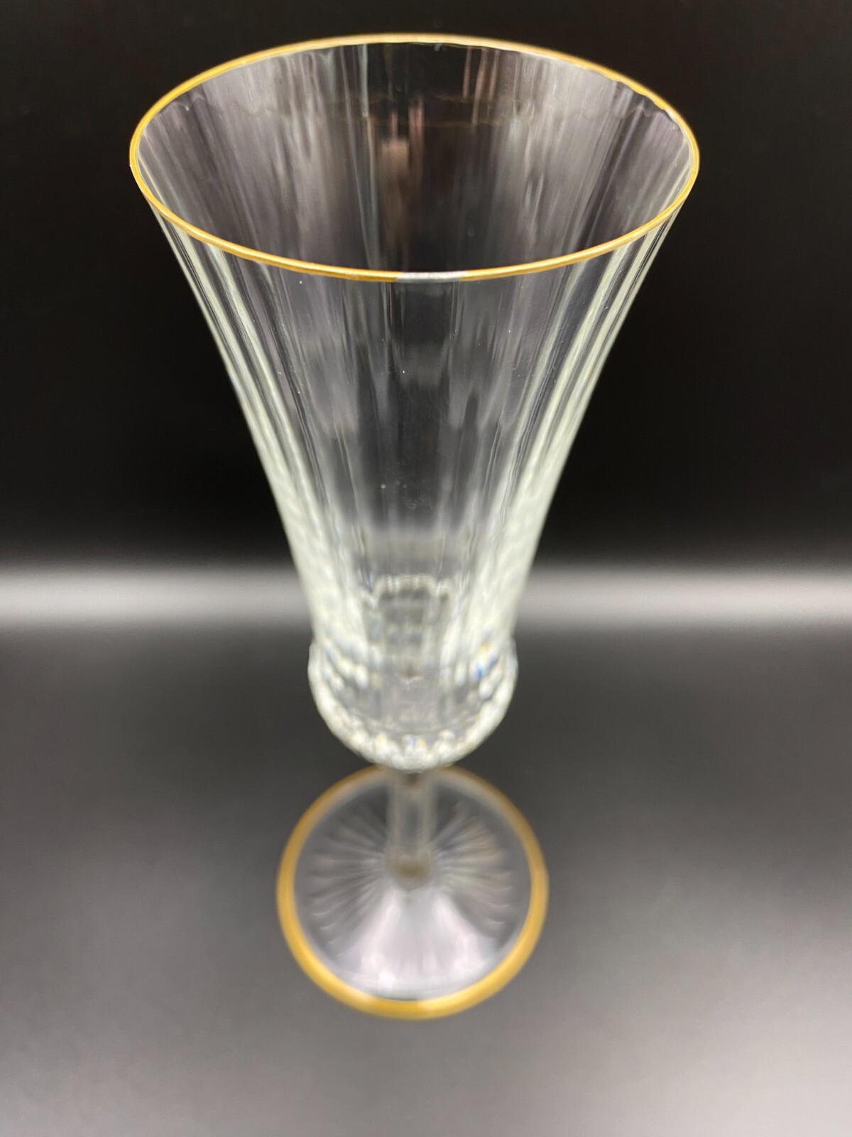 St Louis Apollo Gold 7 3/8" Fluted Champagne Glasses from France: Lot of 4