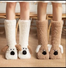 5Cute Cartoon Dog Floor Socks Winter WarmNon-slip Plush Socks For Women