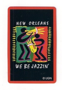 deck souvenir playing cards from New Orleans, LA, "We Be Jazzin" horns