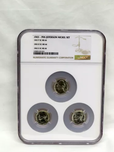 1943 P D S Jefferson Nickel NGC MS 66  3 Coin Set  34597-11