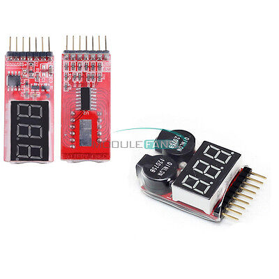 2-6S 1-8S Indicator Lipo Battery Voltage 2IN1 Tester Buzzer Monitor RC Model