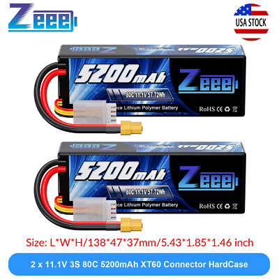 2x Zeee 11.1V 80C 5200mAh 3S LiPo Battery XT60 for RC Car Truck Tank Helicopter