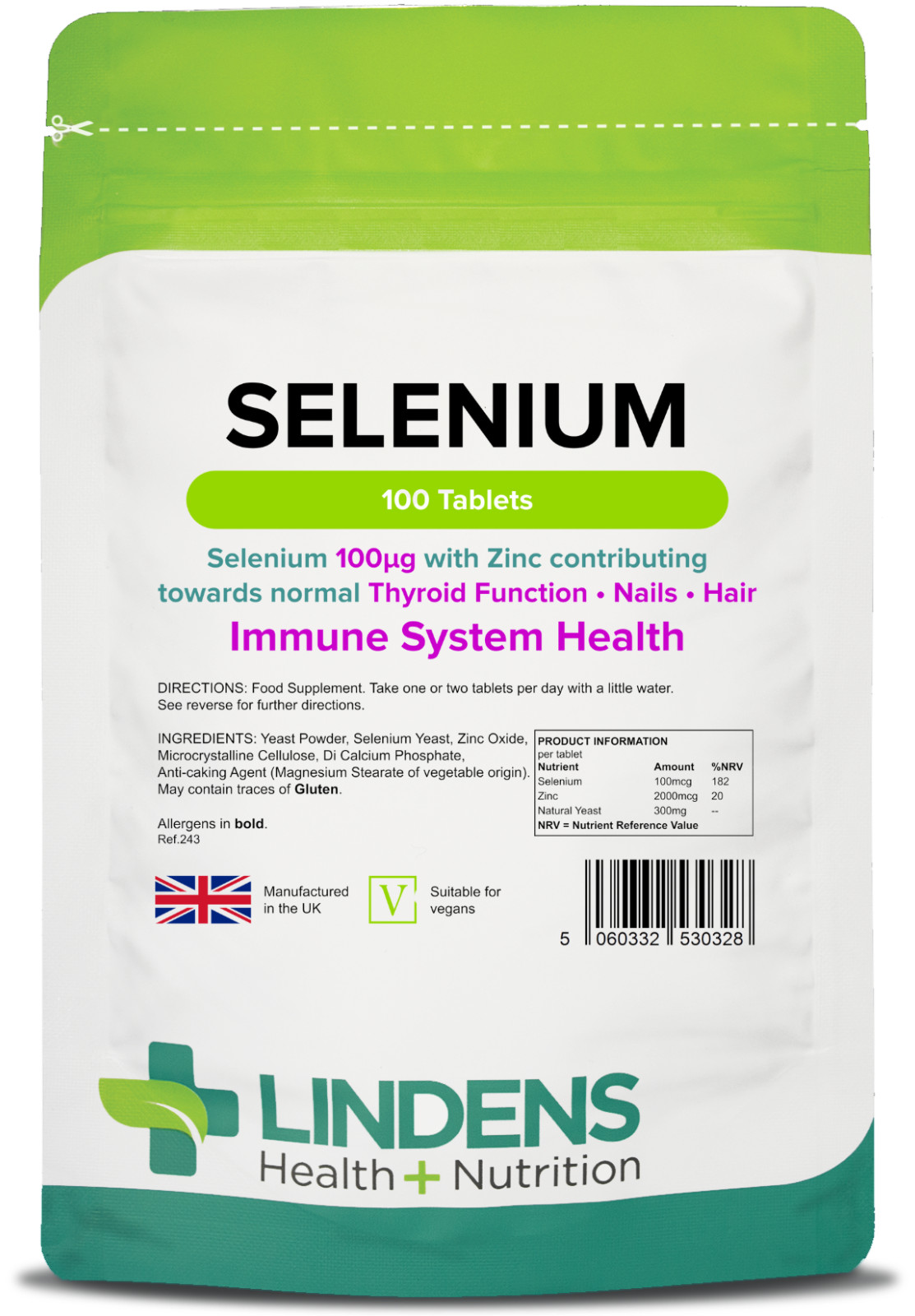 Selenium 100mcg with Zinc 100 Tablets Immune System Hair Nails Thyroid Lindens - Image 3