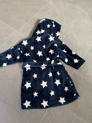 Boys Blue Star Next Dressing Gown With A Hood Age 1.5-2 Years