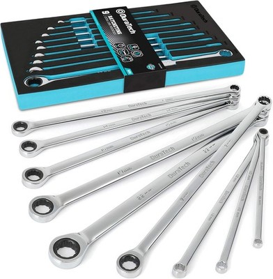 Extra Long Ratcheting Wrench Set, Double Box End Wrench Set, Metric, 9-Piece