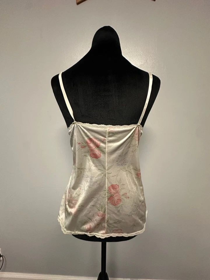 Винтажный Vanity Fair Sage зеленый розовый цветочный кружева Chemise скольжения размер 34 - Изображение 2 из 3
