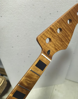 21 fret J bass neck Roasted Flame Maple black block Inlay 34inch 4 string