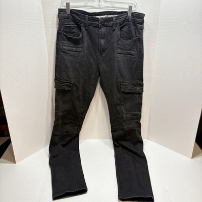 Versace 19.69 Jeans Mens 36x32 Black Cargo Moto Biker Denim V1969 Italia Slim