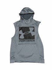 Size Medium Under Armour ColdGear Sleeveless Hoodie Men s Gray Big Logo Fleece