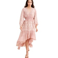 Anthropologie Especia Pink Ruffled Wrap Sundress