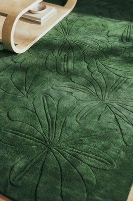 Handmade Wool Silk Tufted Rug Cassia Floral Green Contemporary Style 8x10|5x8
