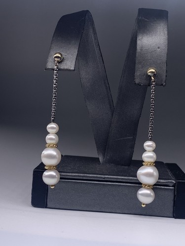 David Yurman Pearl Dangle/Drop Earrings in Sterling Silver & 18K Yellow Gold - Picture 2 of 10