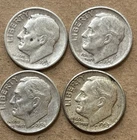 Lot of 4 Roosevelt Silver Dimes US 10C - 1953-S, 1956-D, 1958-D, 1963-D (1q)