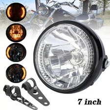 7"Inch Motorcycle LED Headlight Turn Light W/Black Housing Bucket Universal
