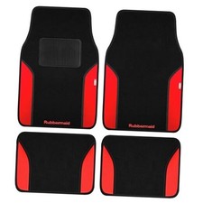 Car Mats, Carpeted Floor Car Mat with Faux Leather  Built-in Heel Pad, Red