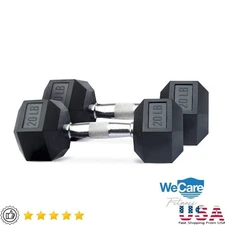 20lb Rubber Chrome Hex Dumbbells Pair Anti-Slip Ergonomic Design Indoor Training