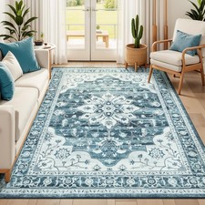 5x7 Area Rugs for Living Room, Blue Washable Rug for Bedroom Office Indoor, V...