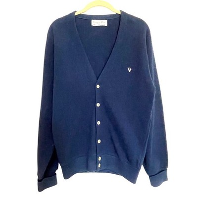 Dior 80s USA製 ORLONアクリルニットカーディガン ネイビー M Vintage 80s Christian Dior Monsieur Navy Blue Cardigan Sweater