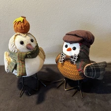 Set of 2 Harvest Fall Way To Celebrate Fabric Birds Yellow Tweed And Flannel’s.