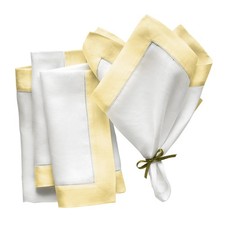 Linen Napkins 20 x 20 inch - 100 Flax Linen White and Yellow Dinner Napkins ...