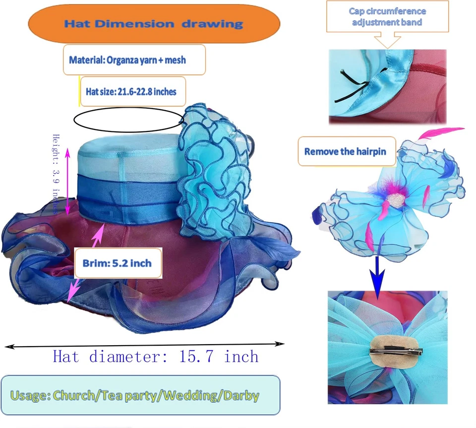 Women's Organza Fascinator Church Hat with Floral Detail for Tea Party Wedding - Image 4 of 4