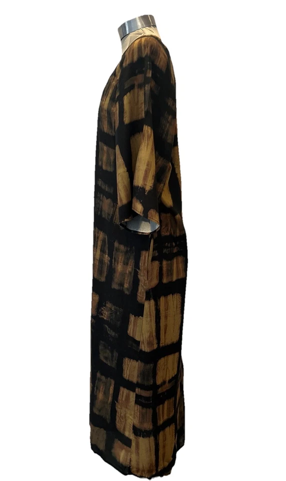 The Primark Edit Beige Brown & Black  Check Print Long Kaftan Dress V Neck 10-12 - Image 3 of 4